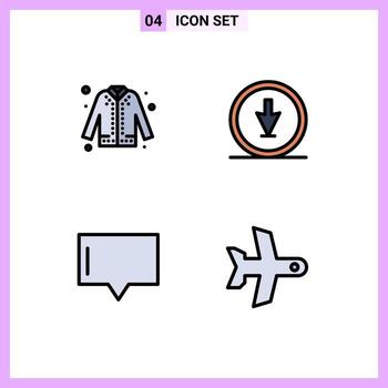 Set of 4 Modern UI Icons Symbols Signs for jacket pointer shopping direction message Editable Vector Design Elements