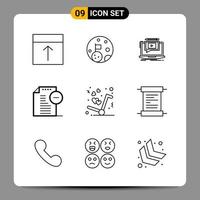 Paquete de 9 iconos negros símbolos de contorno signos para diseños receptivos sobre fondo blanco 9 iconos establecidos fondo de vector de icono negro creativo