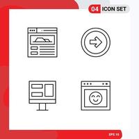 Mobile Interface Line Set of 4 Pictograms of site window button right emotion Editable Vector Design Elements