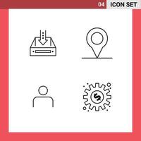 Modern Set of 4 Filledline Flat Colors Pictograph of inbox people document location sets Editable Vector Design Elements