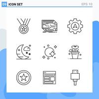 iconos de estilo moderno de 9 líneas delinean símbolos para uso general signo de icono de línea creativa aislado en fondo blanco paquete de 9 iconos fondo de vector de icono negro creativo