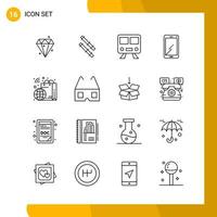 16 Icon Set Line Style Icon Pack Outline Symbols isolated on White Backgound for Responsive Website Designing Creative Black Icon vector background