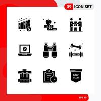 Stock Vector Icon Pack of 9 Line Signs and Symbols for explore find partners binoculars computer Editable Vector Design Elements
