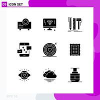 Solid Glyph Pack of 9 Universal Symbols of heart marketing designer email communication Editable Vector Design Elements