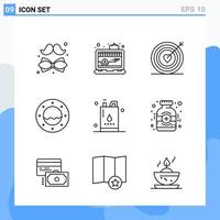 Modern 9 Line style icons Outline Symbols for general use Creative Line Icon Sign Isolated on White Background 9 Icons Pack Creative Black Icon vector background