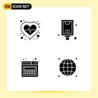 Mobile Interface Solid Glyph Set of 4 Pictograms of health landing check billboard web Editable Vector Design Elements