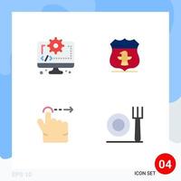 User Interface Pack of 4 Basic Flat Icons of computer gesture gear american fork Editable Vector Design Elements