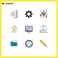Group of 9 Flat Colors Signs and Symbols for software love conversion secure insurance Editable Vector Design Elements
