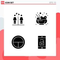 Collection of 4 Vector Icons in solid style Modern Glyph Symbols for Web and Mobile Solid Icon Sign Isolated on White Background 4 Icons Creative Black Icon vector background