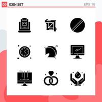 Collection of 9 Vector Icons in solid style Modern Glyph Symbols for Web and Mobile Solid Icon Sign Isolated on White Background 9 Icons Creative Black Icon vector background