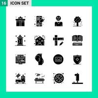 Pack of 16 Solid Style Icon Set Glyph Symbols for print Creative Signs Isolated on White Background 16 Icon Set Creative Black Icon vector background