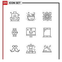 9 General Icons for website design print and mobile apps 9 Outline Symbols Signs Isolated on White Background 9 Icon Pack Creative Black Icon vector background