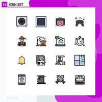 Pack of 16 creative Flat Color Filled Lines of person man bag video game controller Editable Creative Vector Design Elements