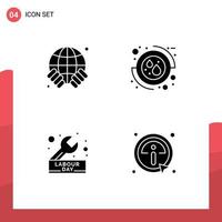 Editable Vector Line Pack of 4 Simple Solid Glyphs of earth construction safe medical repair Editable Vector Design Elements