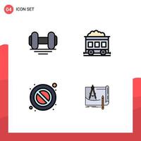 Editable Vector Line Pack of 4 Simple Filledline Flat Colors of dumbbell warning lift transport architecture Editable Vector Design Elements