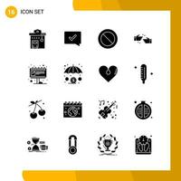 16 conjunto de iconos de estilo sólido paquete de iconos símbolos de glifo aislados en fondo blanco para el diseño de sitios web receptivos fondo de vector de icono negro creativo