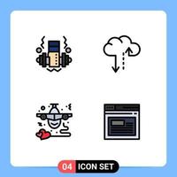 4 User Interface Filledline Flat Color Pack of modern Signs and Symbols of dumbbell heart cloud airplane internet Editable Vector Design Elements