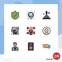 Modern Set of 9 Filledline Flat Colors Pictograph of avatar coin deep search buyer sales Editable Vector Design Elements