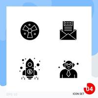 Modern Pack of 4 Icons Solid Glyph Symbols isolated on White Backgound for Website designing Creative Black Icon vector background