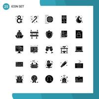 Group of 25 Solid Glyphs Signs and Symbols for cancer status logistic phone battery Editable Vector Design Elements