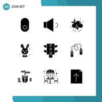 Pack of 9 Modern Solid Glyphs Signs and Symbols for Web Print Media such as fitness traffic moon maps rabbit Editable Vector Design Elements