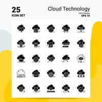 25 conjunto de iconos de tecnología en la nube 100 archivos editables eps 10 ideas de concepto de logotipo de empresa diseño de icono de glifo sólido vector