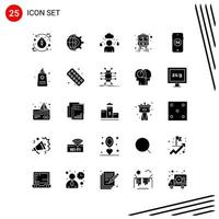 Collection of 25 Vector Icons in solid style Pixle Perfect Glyph Symbols for Web and Mobile Solid Icon Signs on White Background 25 Icons Creative Black Icon vector background