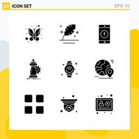 9 Thematic Vector Solid Glyphs and Editable Symbols of success horse application chess sent Editable Vector Design Elements