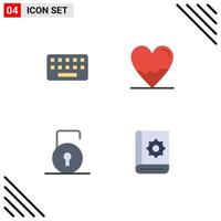 conjunto de 4 iconos planos vectoriales en la cuadrícula para la tecla del teclado clave corazón proteger elementos de diseño vectorial editables vector