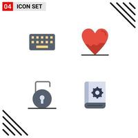 Set of 4 Vector Flat Icons on Grid for keyboard key key heart protect Editable Vector Design Elements