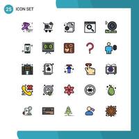 Set of 25 Commercial Filled line Flat Colors pack for friction search browser internet setting Editable Vector Design Elements