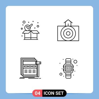 Mobile Interface Line Set of 4 Pictograms of checkmark page box nature webpage Editable Vector Design Elements