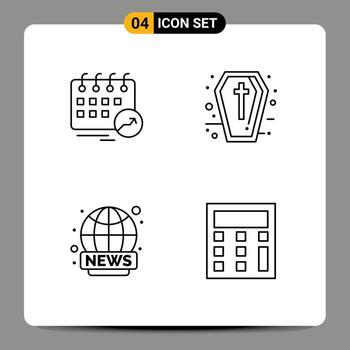 User Interface Pack of 4 Basic Filledline Flat Colors of appointment world wide schedule coffin live Editable Vector Design Elements