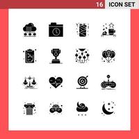 16 User Interface Solid Glyph Pack of modern Signs and Symbols of wedding love can hearts tea Editable Vector Design Elements