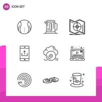 conjunto de iconos de contorno paquete de 9 iconos de línea aislados en fondo blanco para el diseño de sitios web sensibles aplicaciones de impresión y móviles fondo de vector de icono negro creativo