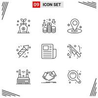 9 Icons Line Style Grid Based Creative Outline Symbols for Website Design Simple Line Icon Signs Isolated on White Background 9 Icon Set Creative Black Icon vector background