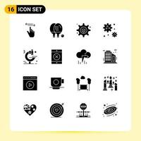 Pictogram Set of 16 Simple Solid Glyphs of microscope space game meteor service Editable Vector Design Elements