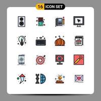 Flat Color Filled Line Pack of 16 Universal Symbols of tv internet sweet entertainment notebook Editable Creative Vector Design Elements