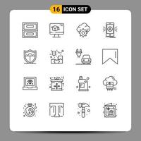 16 Thematic Vector Outlines and Editable Symbols of motivation shield gear location camping Editable Vector Design Elements