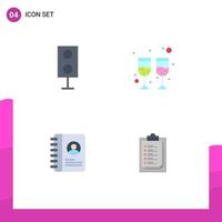 Modern Set of 4 Flat Icons Pictograph of devices contact speaker glass notepad Editable Vector Design Elements