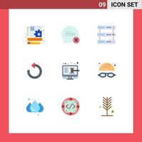 Universal Icon Symbols Group of 9 Modern Flat Colors of screen online hosting repeat reload Editable Vector Design Elements