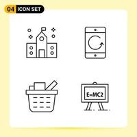 4 iconos creativos para el diseño moderno de sitios web y aplicaciones móviles receptivas 4 símbolos de contorno signos sobre fondo blanco paquete de 4 iconos fondo de vector de icono negro creativo