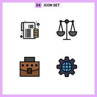 4 Universal Filledline Flat Color Signs Symbols of budget business money scales globe Editable Vector Design Elements