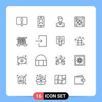 16 Universal Outlines Set for Web and Mobile Applications arrow files man archive business Editable Vector Design Elements