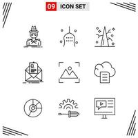 9 Icons Line Style Grid Based Creative Outline Symbols for Website Design Simple Line Icon Signs Isolated on White Background 9 Icon Set Creative Black Icon vector background