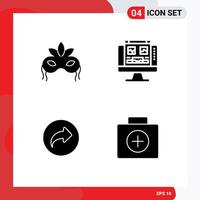 Pack of 4 creative Solid Glyphs of mask arrow mardigras monitor ui Editable Vector Design Elements