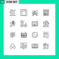 16 Creative Icons Modern Signs and Symbols of global web bed user interface custom content Editable Vector Design Elements