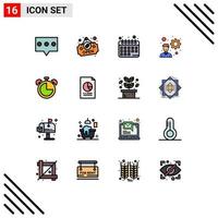 Mobile Interface Flat Color Filled Line Set of 16 Pictograms of document timer plans education alarm Editable Creative Vector Design Elements