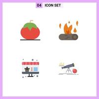 4 iconos planos universales establecidos para aplicaciones web y móviles alimentos acción de gracias tomate campamento fuego venta elementos de diseño vectorial editables vector