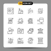 Paquete de 16 iconos negros símbolos de contorno signos para diseños receptivos sobre fondo blanco 16 iconos establecen fondo de vector de icono negro creativo